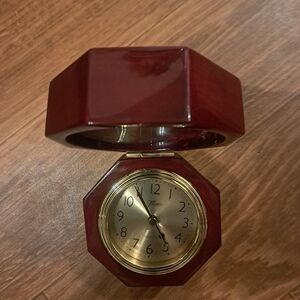 Marco Rosewood Octagon Captains Desk Clock W/Hinge /Gold Bezel Dial -Engraveable